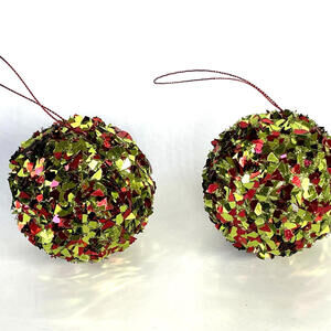 Metallic Red And Green Chunky‎ Glitter 3" Ball Christmas Ornaments Set of 2